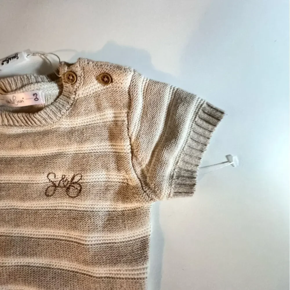 Stitch & Bean Baby Crewneck Sweater White Stripe Shorts Sweater Set Sz 0-3 NWT
